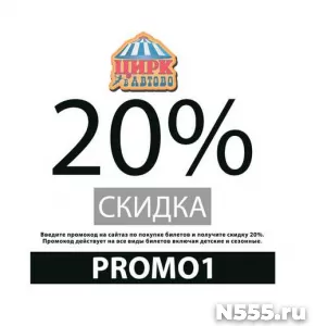 Промокод 20% на все билеты онлайн Цирк в Автово фото